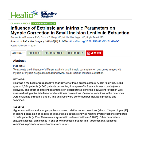 [논문] 스마일라식 수술결과에 영향 주는 원인 인자 규명