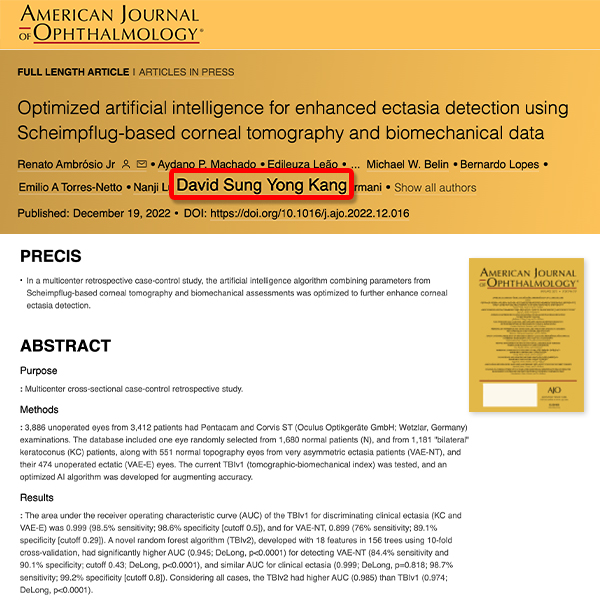 [Paper] Optimized artificial intelligence for enhances ectasia detection using scheimpflug-based corneal tomography and biomecanical data