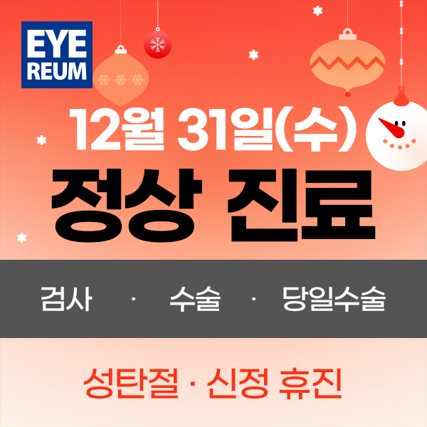 12월 31일(수) 정상 진료(성탄절,신정 휴진)