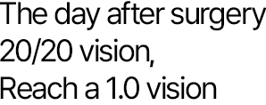 The day after surgery 20/20 vision, Reach a 1.0 vision